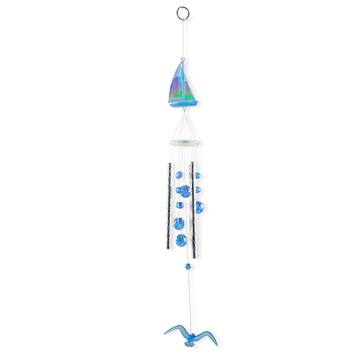 Closeout Beaded Acrylic Chime - Sail Boat -Blue