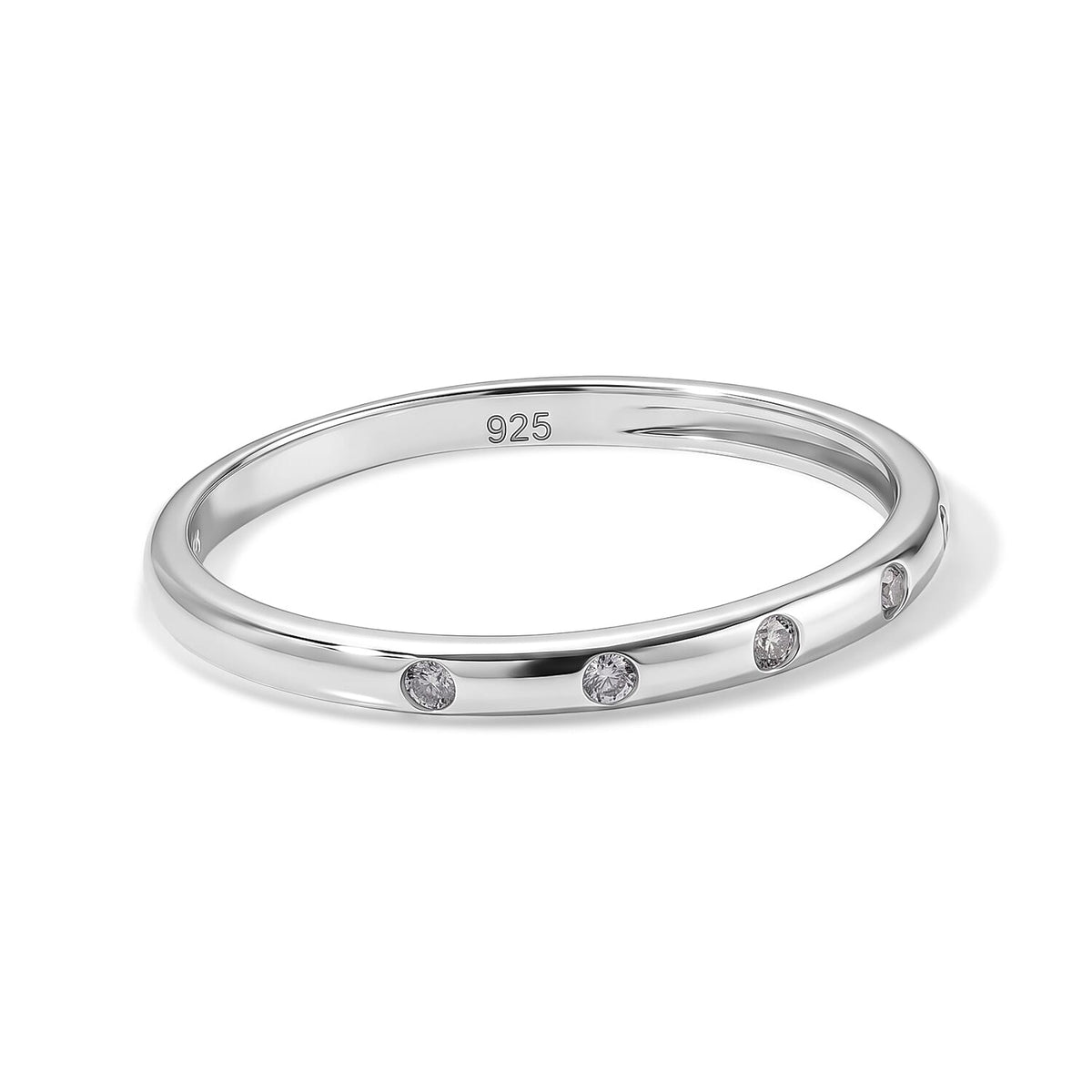 White Diamond Band Ring in Platinum Over Sterling Silver (Size 10.0) 0.05 ctw