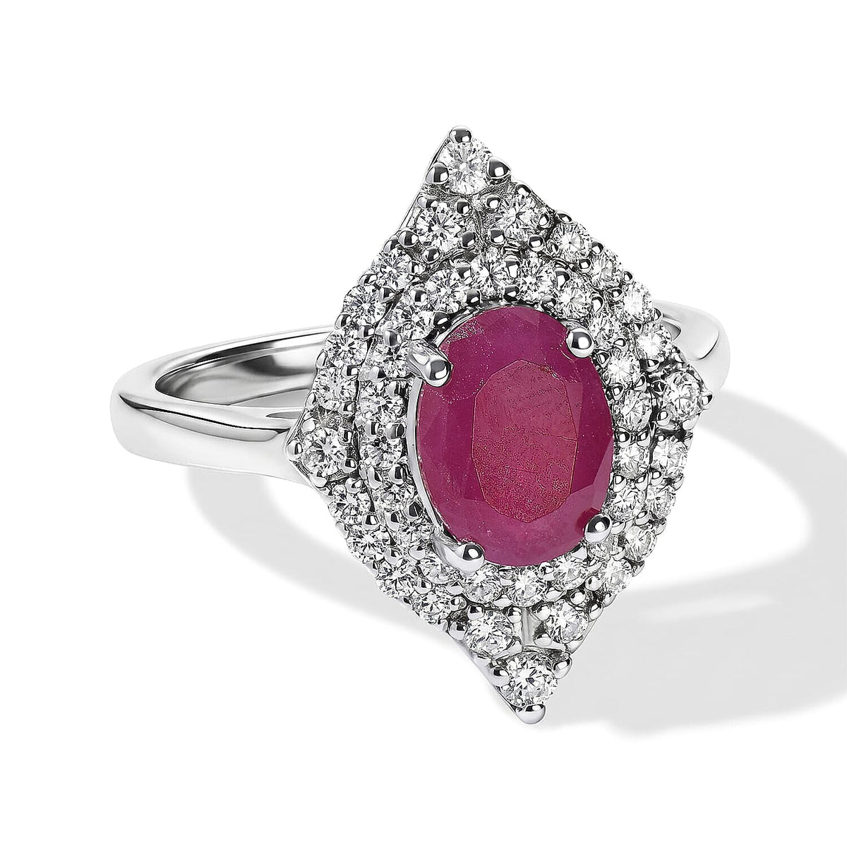 D'Joy Premium Ruby, Moissanite Ring in Rhodium Over Sterling Silver (Size 10.0) 2.35 ctw 8643786