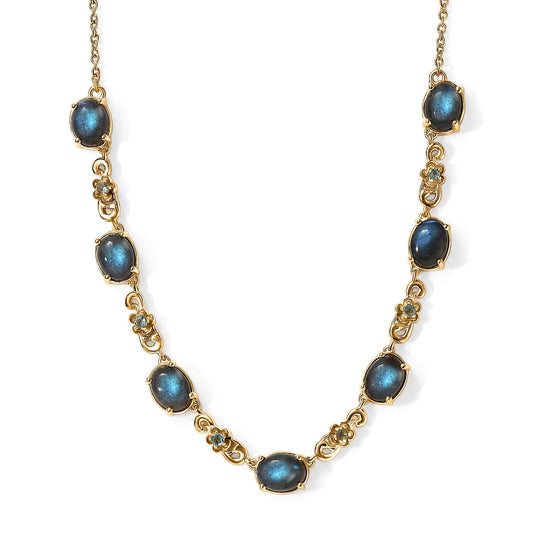 EverTrue Malagasy Labradorite, Apatite Station Necklace (18 Inches) in 18K YG Plated 6.00 ctw