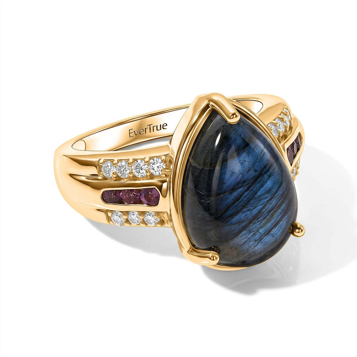EverTrue AAA Malagasy Labradorite, Multi Gemstone Ring in 18K YG Plated (Size 7.0) 6.50 ctw