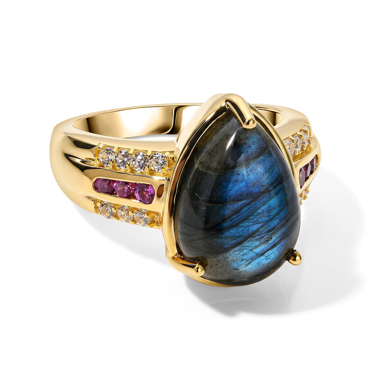 EverTrue AAA Malagasy Labradorite, Multi Gemstone Ring in 18K YG Plated (Size 7.0) 6.50 ctw