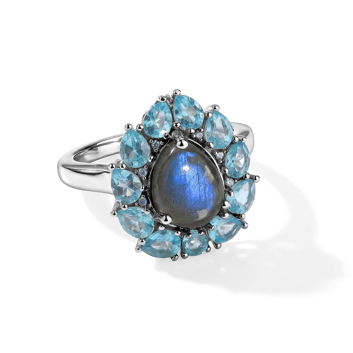 EverTrue AAA Malagasy Labradorite, Multi Gemstone Ring in Platinum Bond (Size 7.0) 3.90 ctw