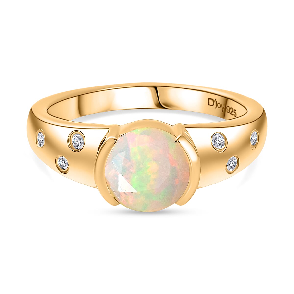 D''Joy Premium Ethiopian Welo Opal, White Zircon Ring in 18K YG Over Sterling Silver (Size 6.0) 0.90 ctw