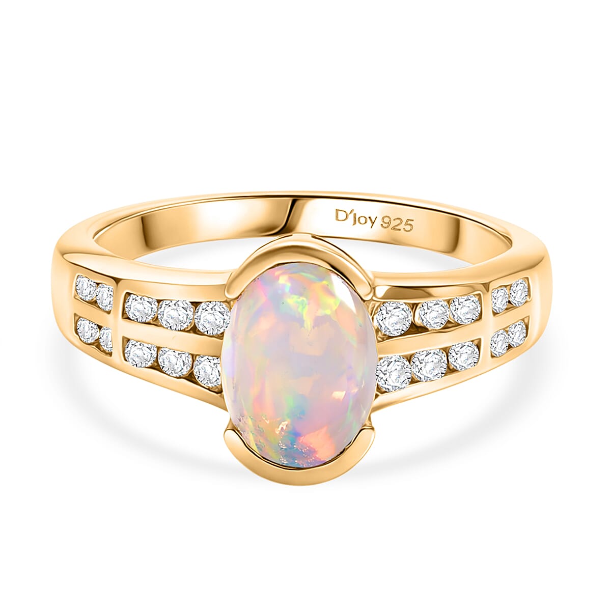 D''Joy Ethiopian Opal , White Zircon Main Stone With Side Stone Ring Sterling Silver 1.18 ctw