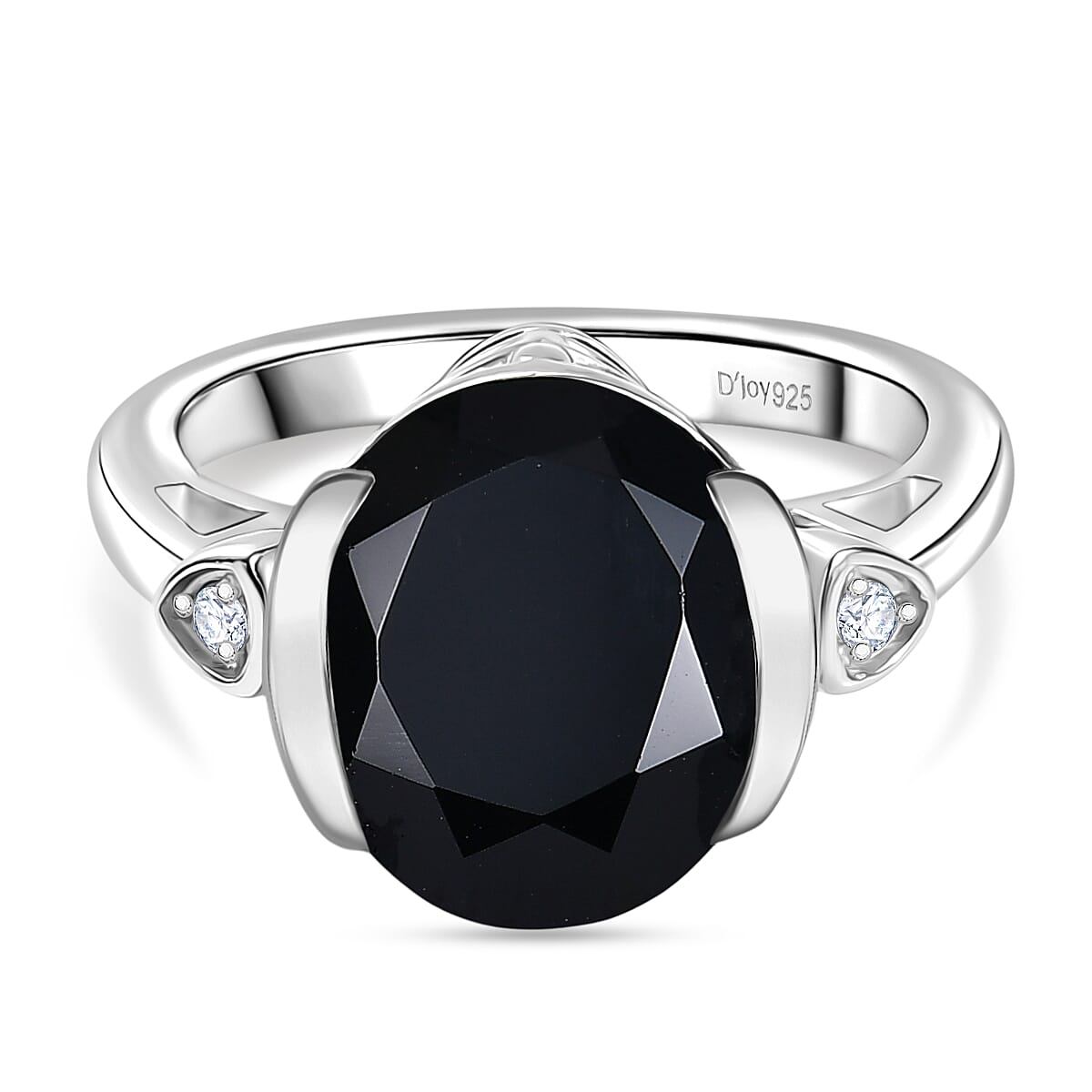 D''Joy Black Spinel , White Zircon Solitaire Ring in Platinum OverSterling Silver 6.01 ctw