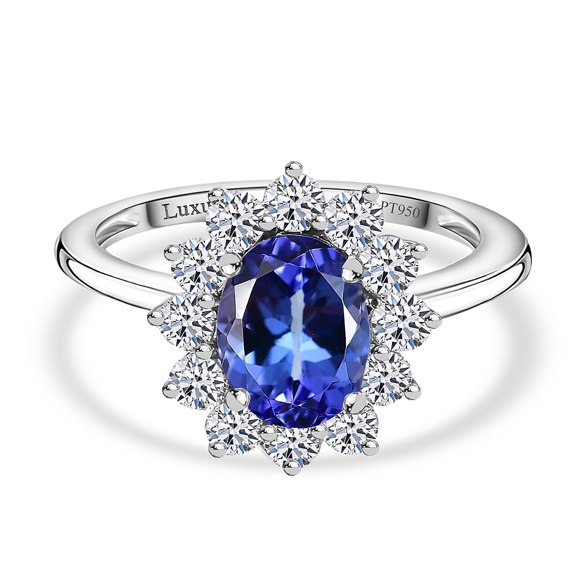 950 Platinum AAA Tanzanite, Luxuriant Lab Grown Diamond (VS) Ring (Size 8.5) (4.30 g) 2.50 ctw