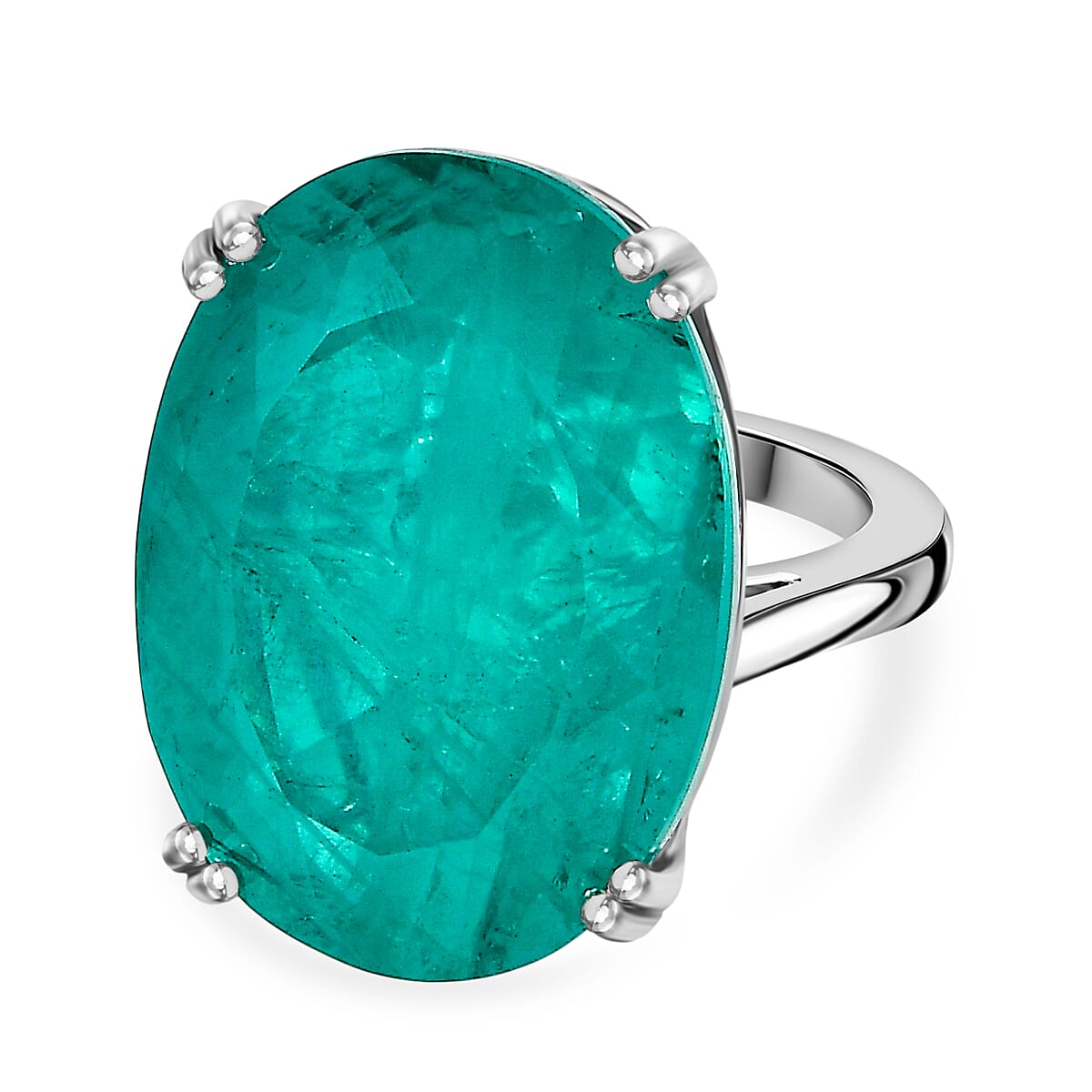 D''Joy Emeraldine Triplet Quartz Ring in Rhodium Over Sterling Silver (Size 7.0) 27.15 ctw