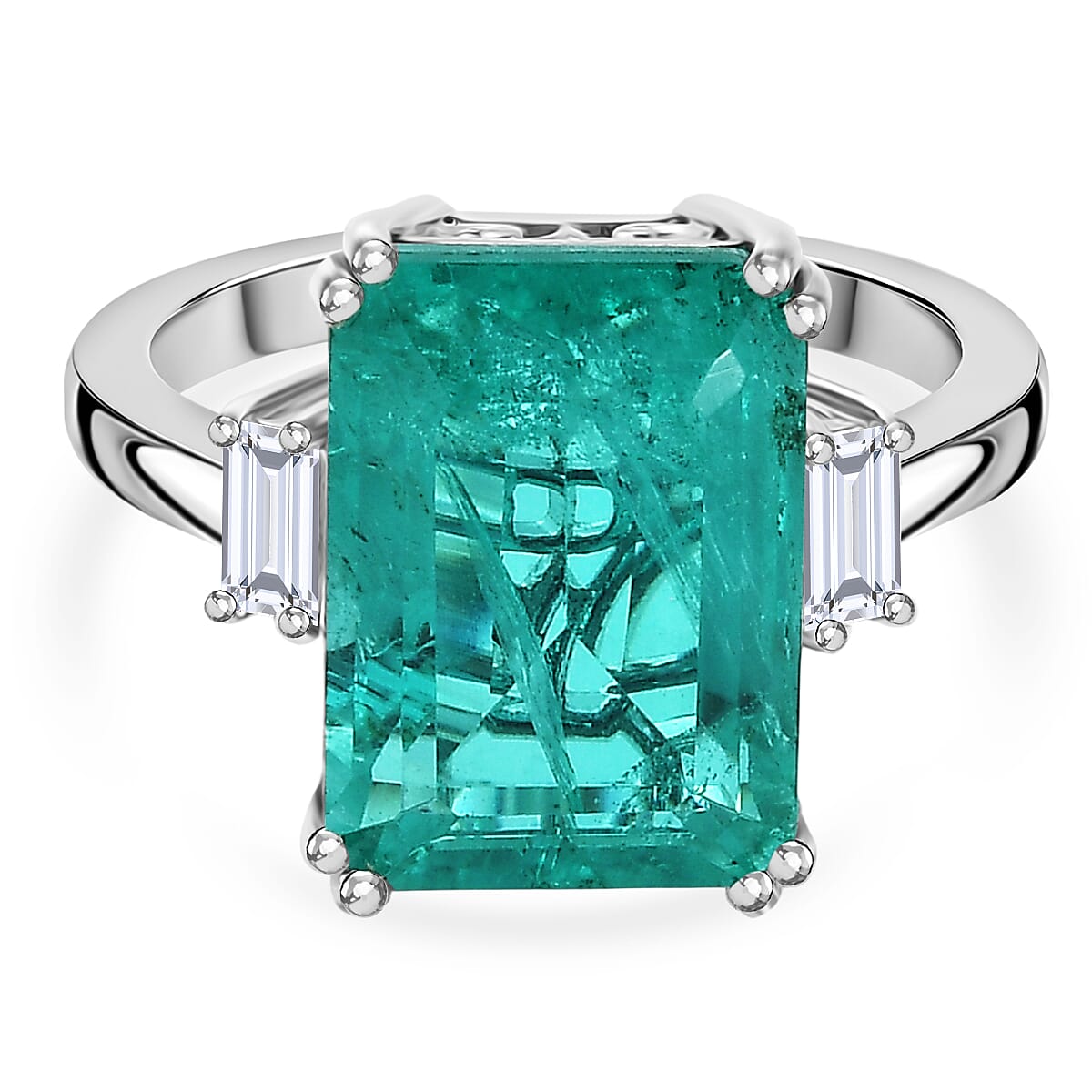 D''Joy Emeraldine Triplet Quartz, White Topaz Ring in Platinum Over Sterling Silver (Size 8.0) 8.35 ctw