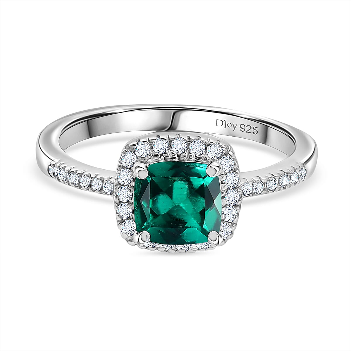 D''Joy Lab Grown Emerald, White Zircon Ring in Rhodium Over Sterling Silver (Size 9.5) 1.25 ctw