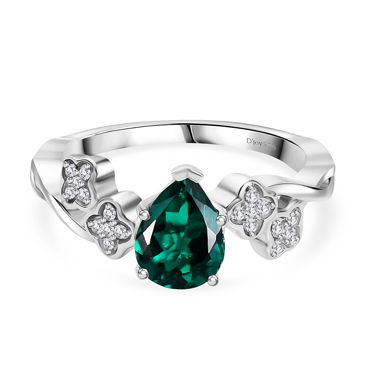D''Joy Lab Grown Emerald, White Zircon Ring in Rhodium Over Sterling Silver (Size 8.5) 1.20 ctw