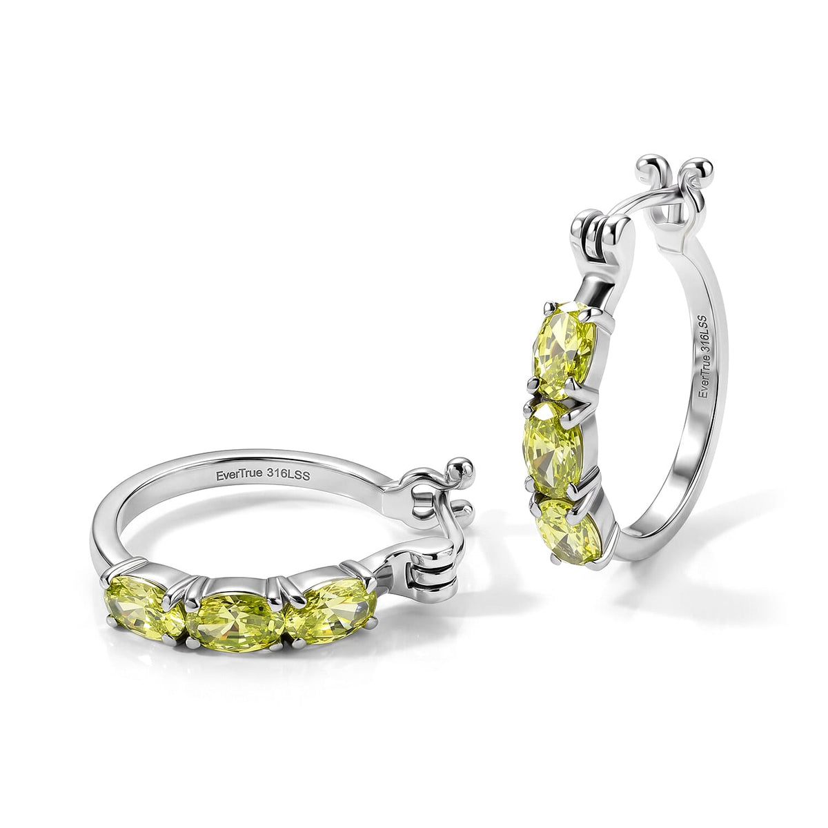 EverTrue Simulated Lime Diamond Hoop Earrings in Stainless Steel 4.35 ctw