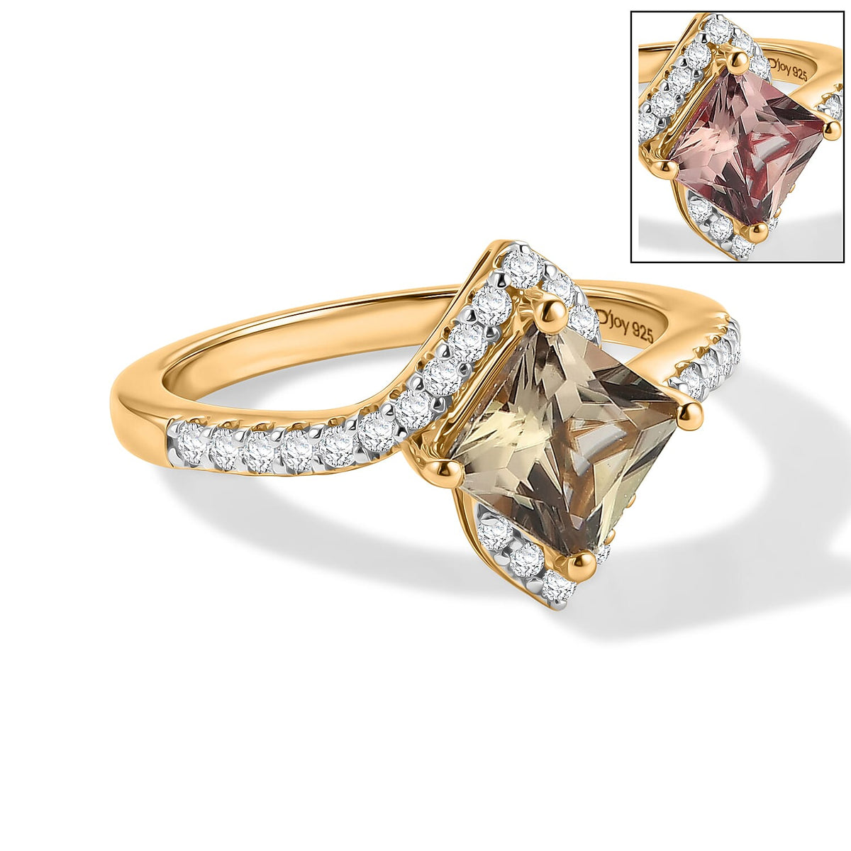 D''Joy Asscher Cut Premium Turkizite, Moissanite Ring in 18K Vermeil YG Over Sterling Silver (Size 10.0) 1.56 ctw