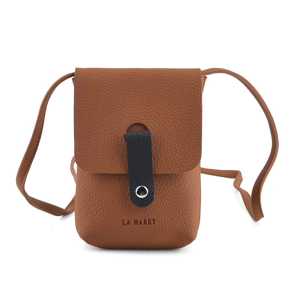 La Marey Black Genuine Leather Embossed Brand Crossbody Wallet