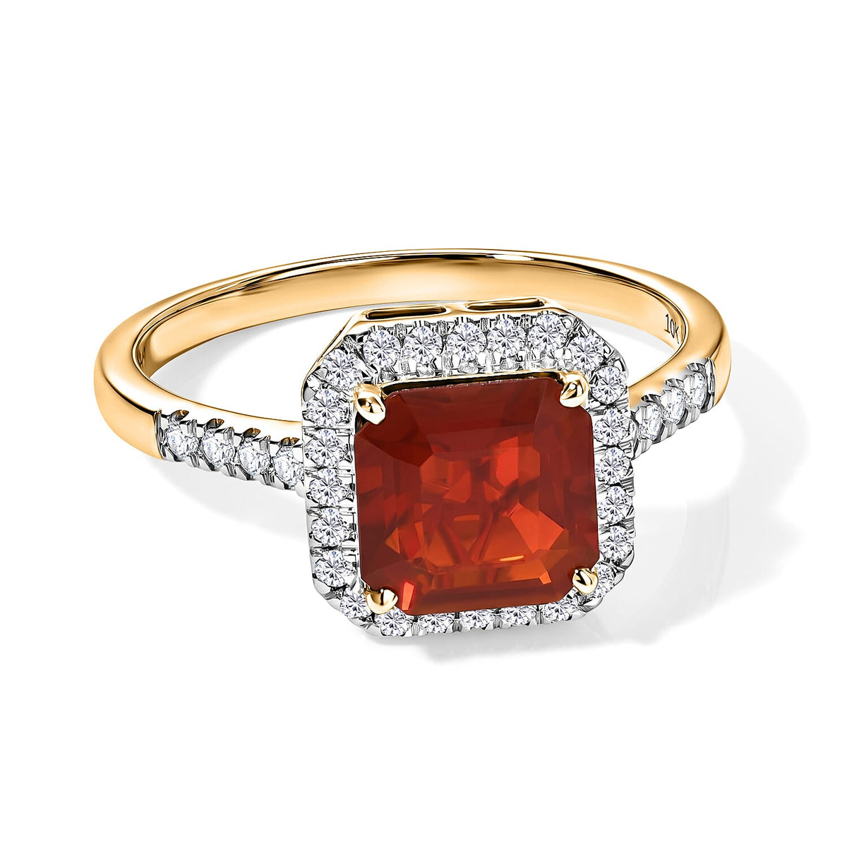 Epic Deal SGL Certified 10K Yellow Gold Asscher Cut AAA Crimson Fire Opal, Luxuriant Lab Grown Diamond (E-F, VS) (0.30 cts) Inferno Halo Ring (Size 10.0) 1.80 ctw 8657397..