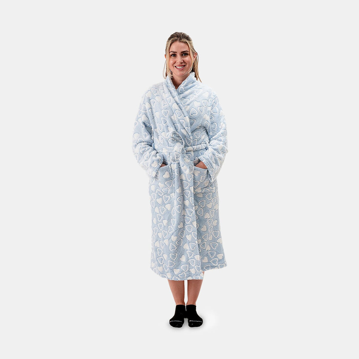 Amanda Paige Blue Plush Heart Robe-M