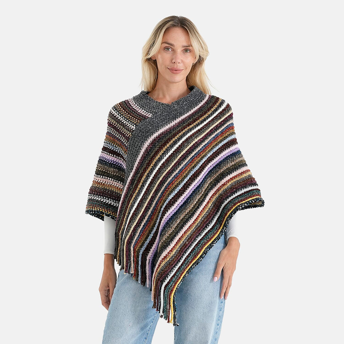 Closeout Red Tassel Poncho