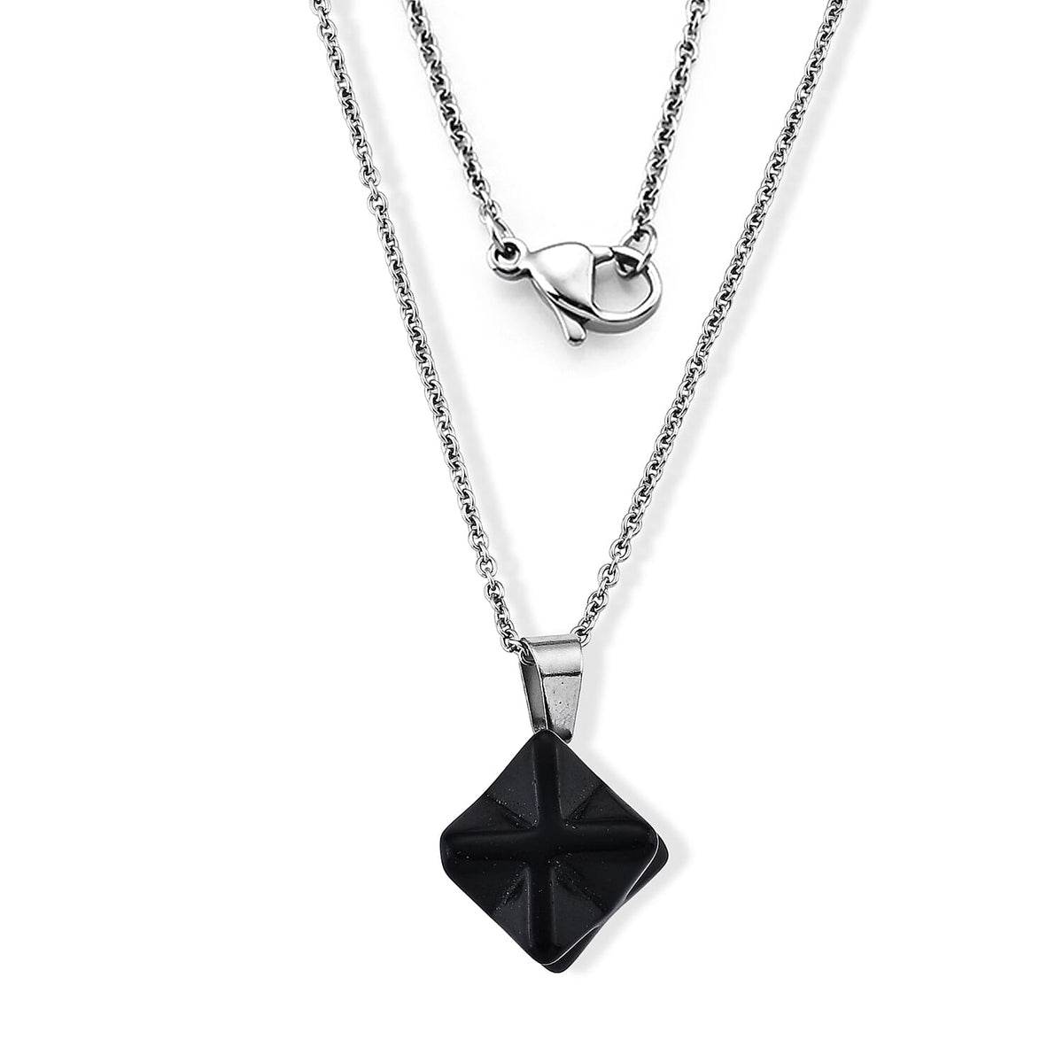 Black Obsidian Pendant in Silvertone with Stainless Steel Necklace (20 Inches) 28.00 ctw