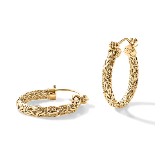 D''Joy Passport to Turkey 22K Vermeil YG Over Sterling Silver 2.5mm Square Byzantine Hoop Earrings (7.40 g)