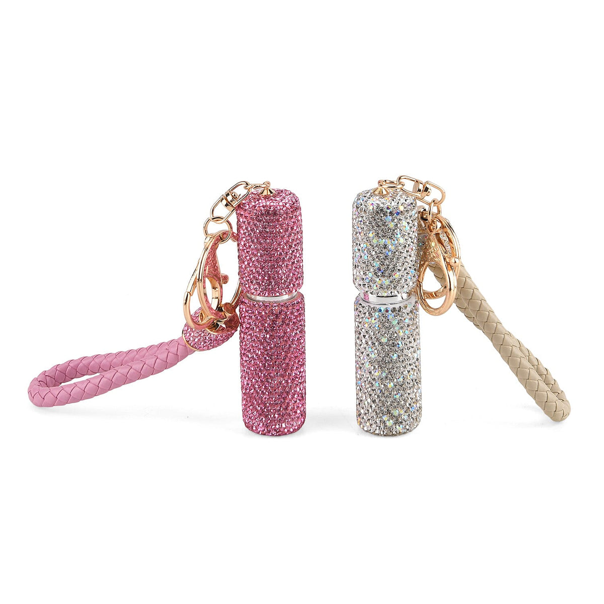 Pink and Beige Set of 2pcs 5ml Perfume Spray Bottle Keychain