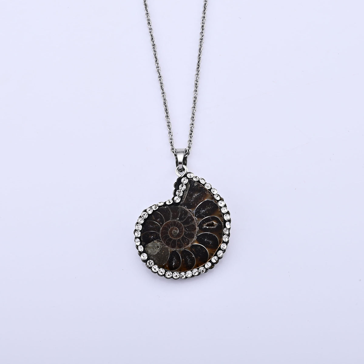 Fossilizes Agate, Simulated Diamond Pendant in Silvertone with Stainless Steel Necklace (20 Inches) 63.00 ctw