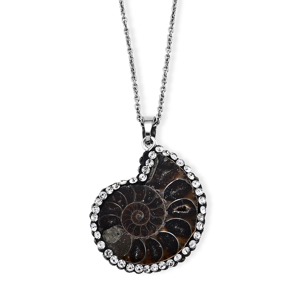 Fossilizes Agate, Simulated Diamond Pendant in Silvertone with Stainless Steel Necklace (20 Inches) 63.00 ctw