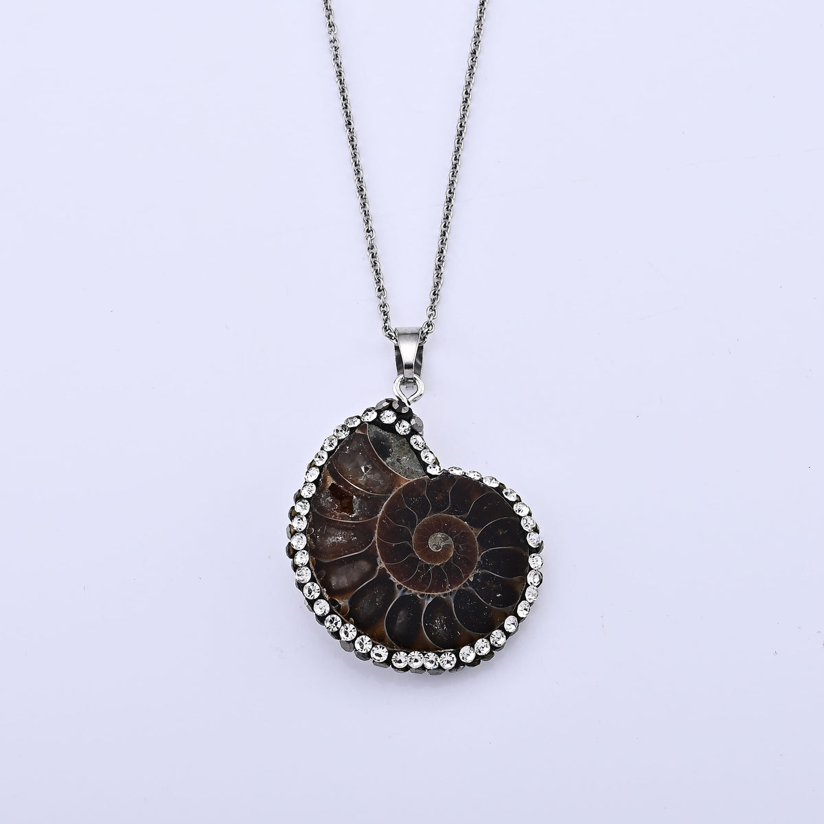 Fossilizes Agate, Simulated Diamond Pendant in Silvertone with Stainless Steel Necklace (20 Inches) 58.00 ctw