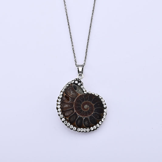 Fossilizes Agate, Simulated Diamond Pendant in Silvertone with Stainless Steel Necklace (20 Inches) 58.00 ctw