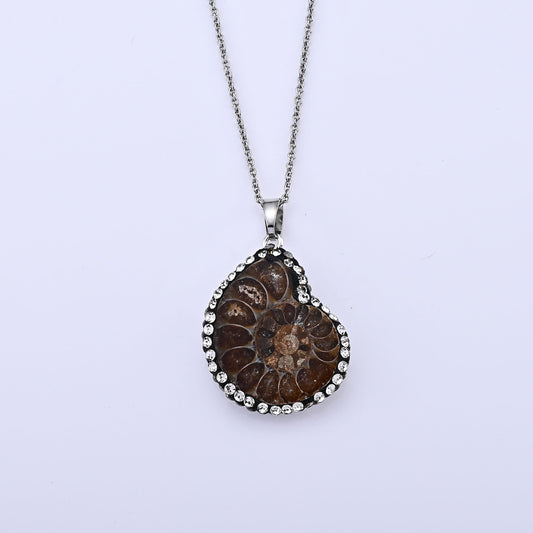 Fossilizes Agate, Simulated Diamond Pendant in Silvertone with Stainless Steel Necklace (20 Inches) 56.00 ctw