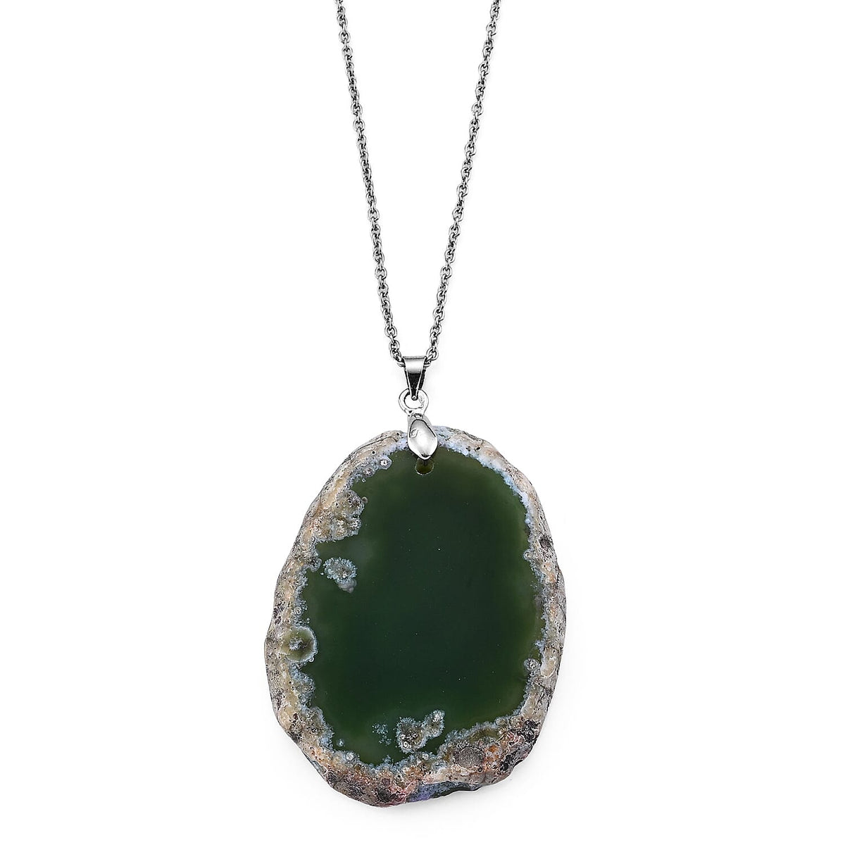 Purple Agate 55.00 ctw Pendant in Silvertone with Stainless Steel Necklace (20 Inches)