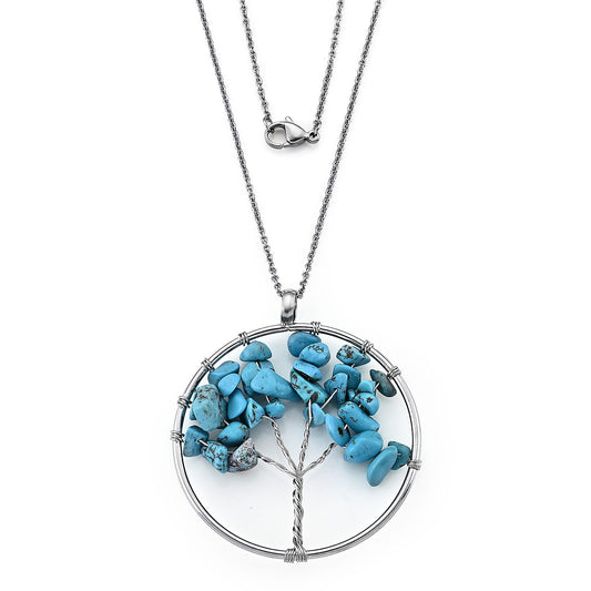 Turquoise Pendant in Silvertone with Stainless Steel Necklace (20 Inches)