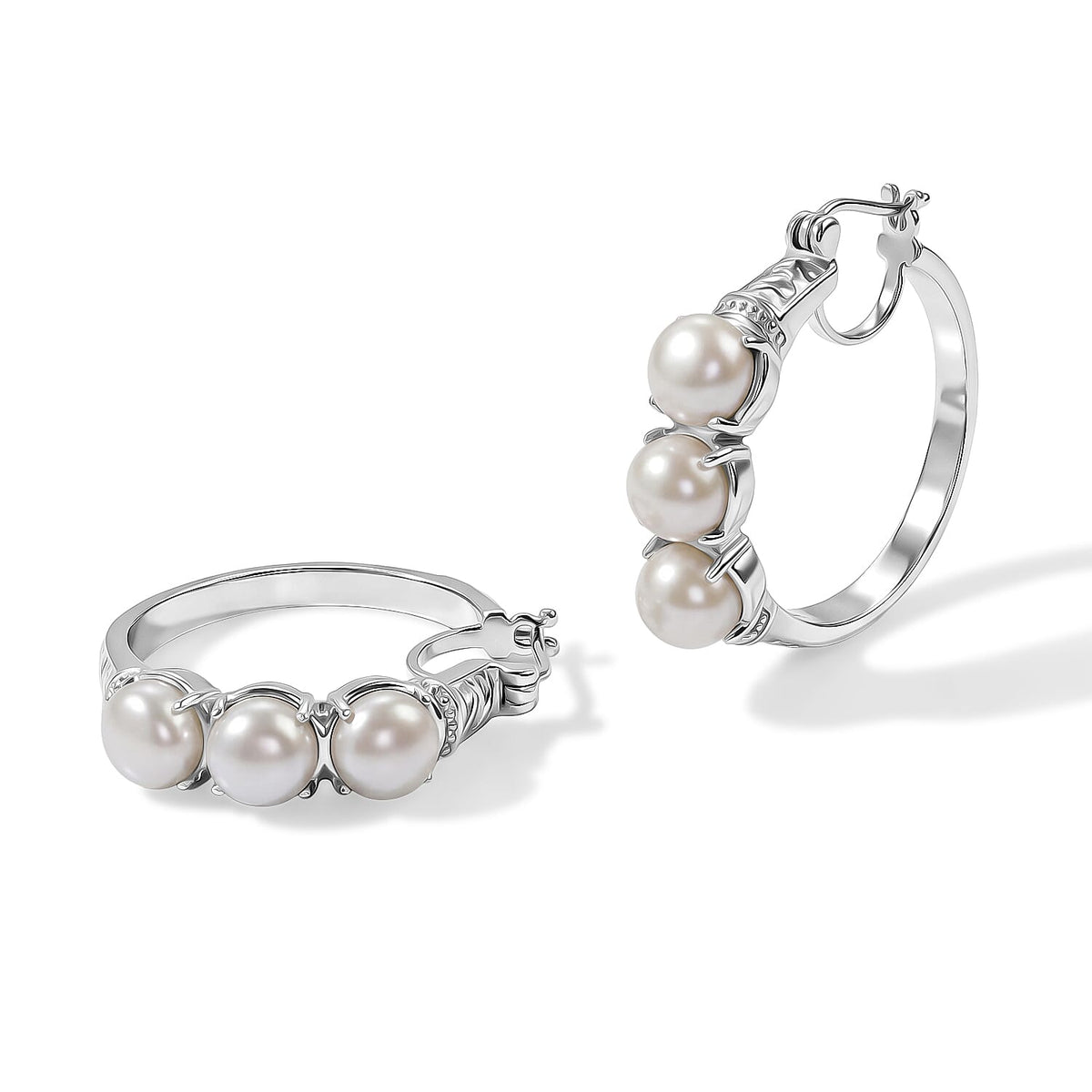 EverTrue Freshwater Pearl Hoop Earrings in Stainless Steel