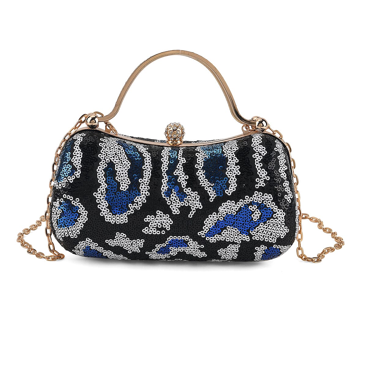 La Marey Beige Leopard Pattern Sequin Embroidered Wallet with Shoulder Strap