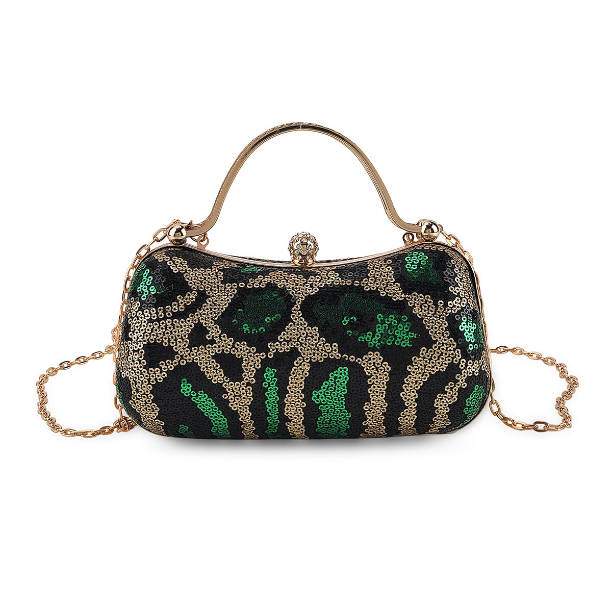 La Marey Beige Leopard Pattern Sequin Embroidered Wallet with Shoulder Strap