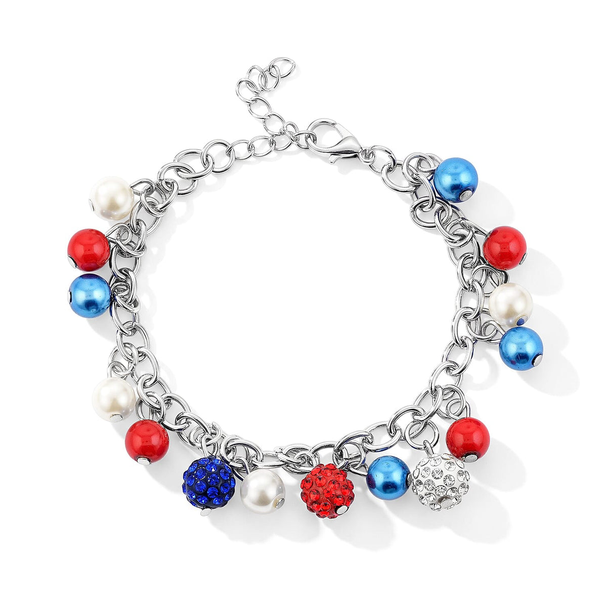 250th Anniversary Celebrations Multi Color Austrian Crystal, Multi Pearl Glass Bracelet in Silvertone (7.5-9.5In)