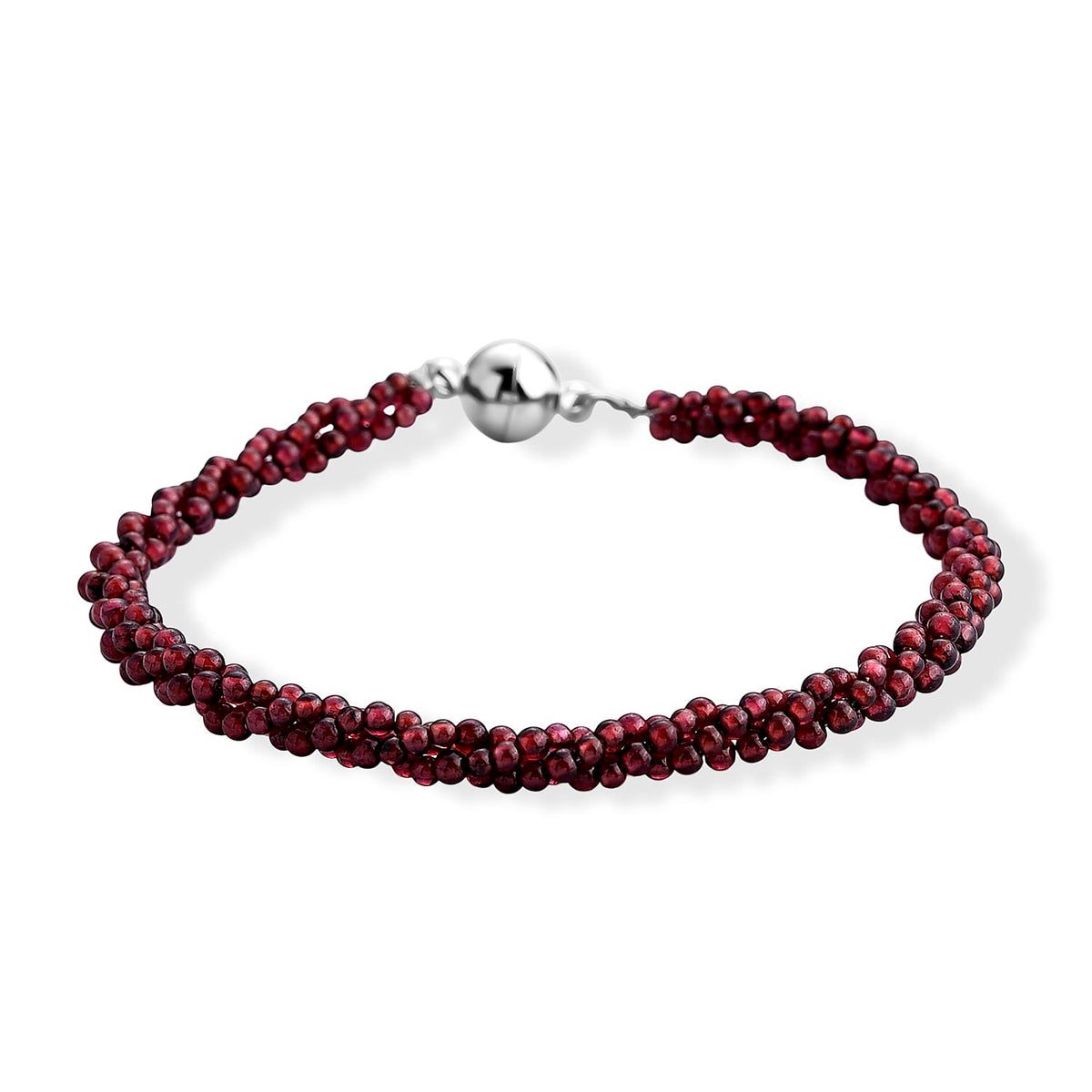 Red Garnet Beaded Cotton Cord Bracelet in Silvertone (Adjustable) 25.00 ctw