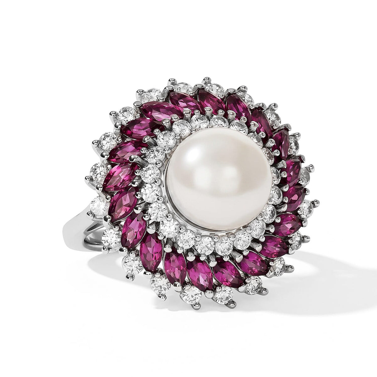 EverTrue Freshwater Pearl and Multi Gemstone 3.50 ctw Ring in Platinum Bond (Size 10.0)