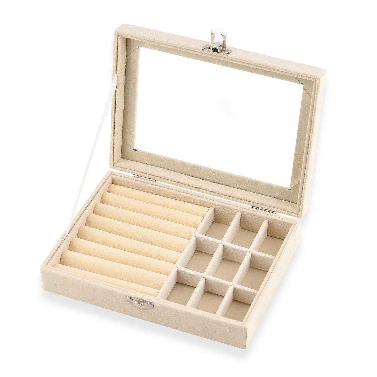 Gray Velvet Jewelry Box with Glass Window