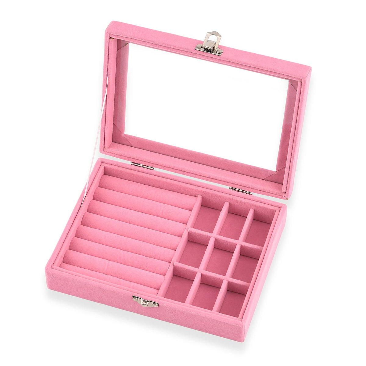 Gray Velvet Jewelry Box with Glass Window