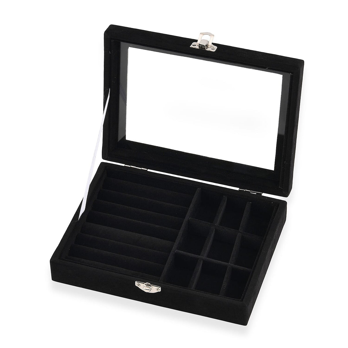 Gray Velvet Jewelry Box with Glass Window