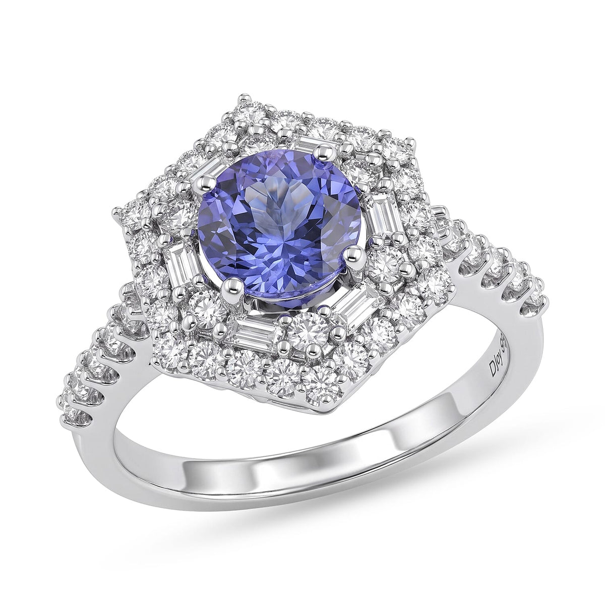 D''Joy Tanzanite  Moissanite Main Stone With Surrounding Stone Ring in Rhodium OverSterling Silver 1.93 (Size 10.0) 2.00 ctw.