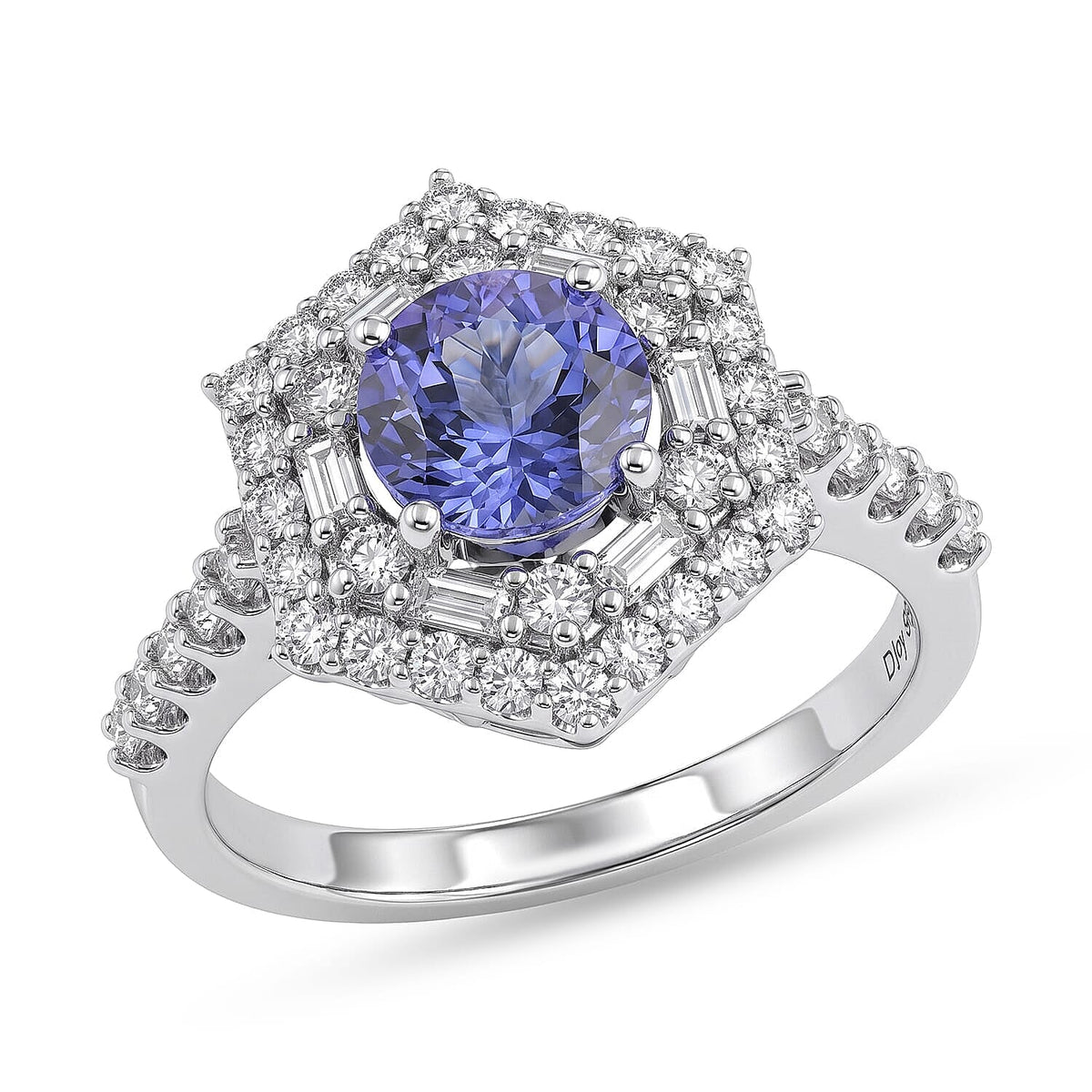 D''Joy Tanzanite  Moissanite Main Stone With Surrounding Stone Ring in Rhodium OverSterling Silver 1.93 (Size 10.0) 2.00 ctw.