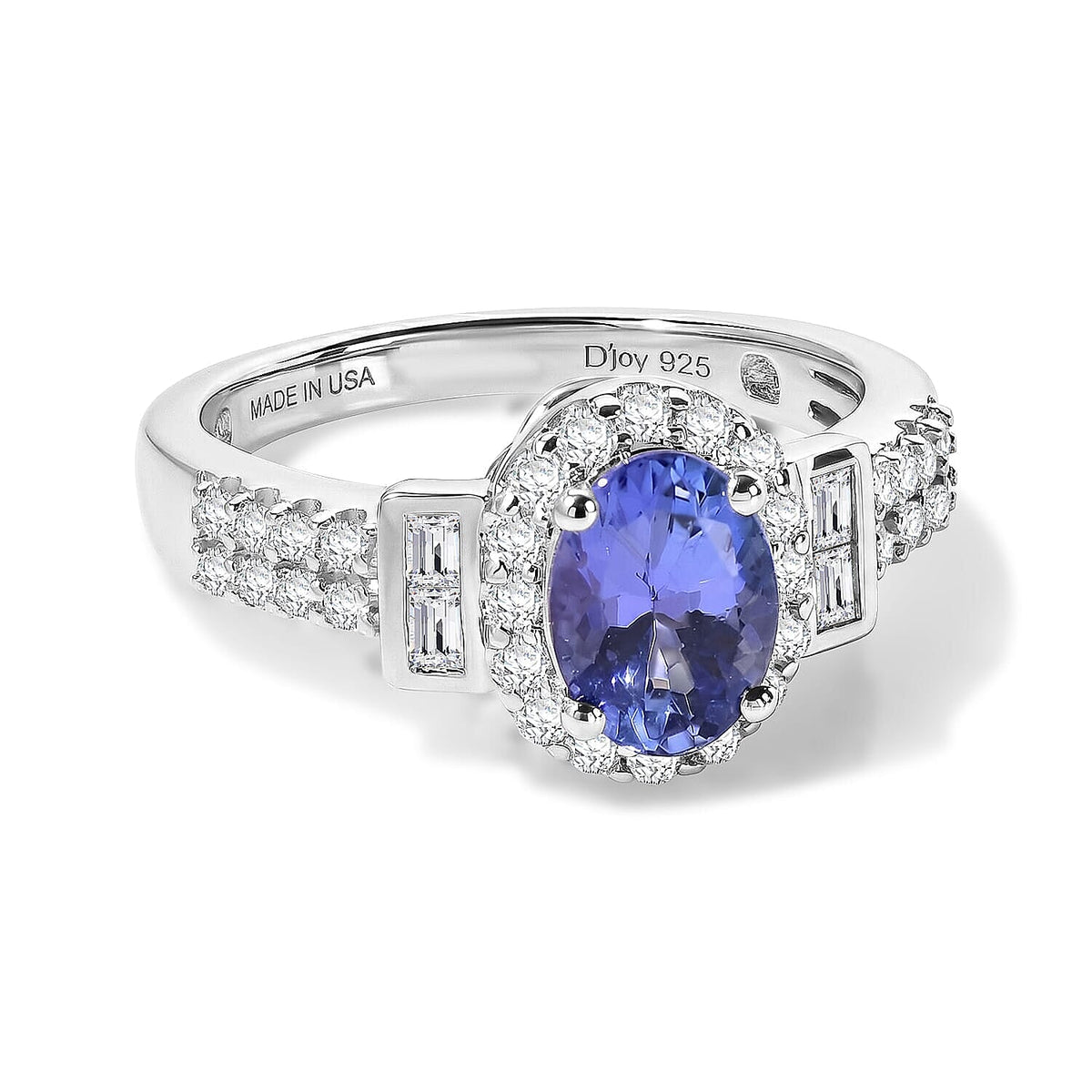 Certified and Appraised D'Joy Premium Tanzanite, Moissanite Ring in Rhodium Over Sterling Silver (Size 10.0) 1.60 ctw  8662404