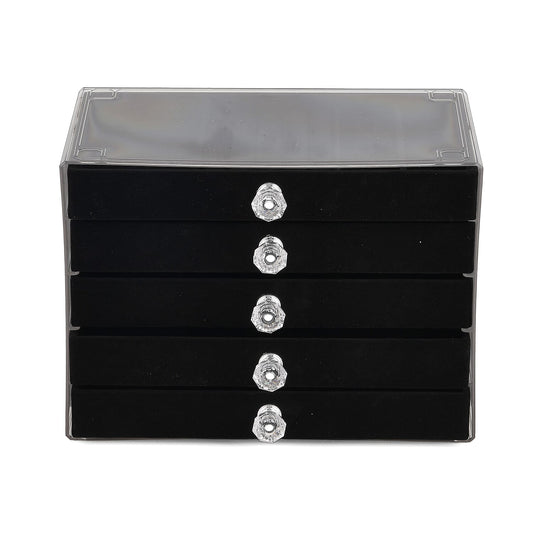 Livmore Black 5 Layer Velvet Jewelry Organizer with Transparent Cover