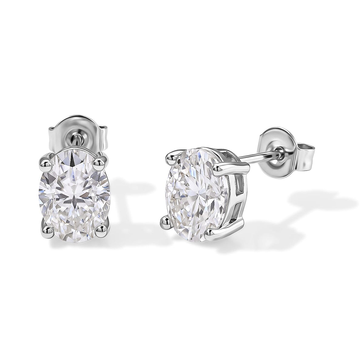 EverTrue Moissanite (Ovl 8x6mm) Solitaire Stud Earrings in Platinum Bond 2.50 ctw