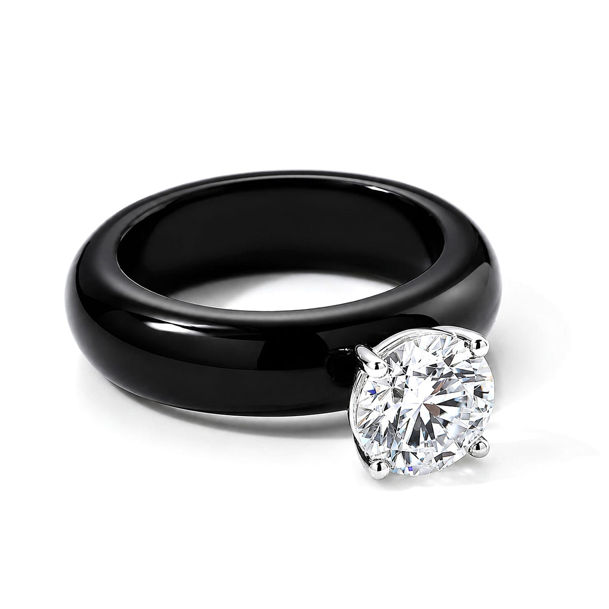 950 Platinum Moissanite (Rnd 8mm), Natural Black Jade Band Solitaire Ring (Size 10.0) 20.15 ctw