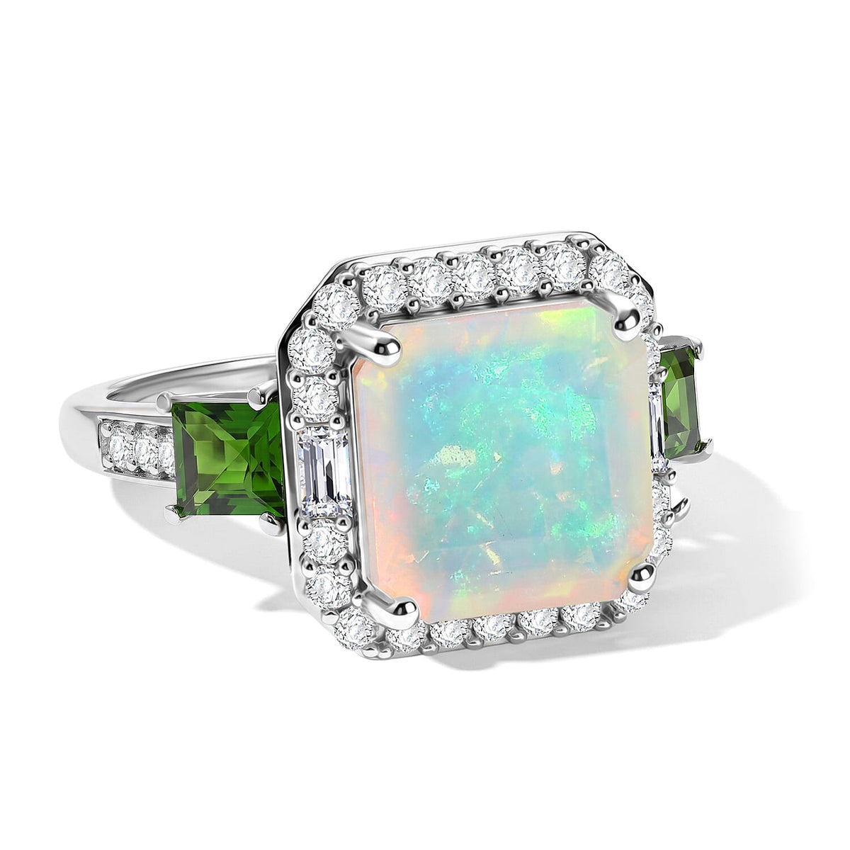D'Joy AAA Ethiopian Welo Opal, Multi Gemstone Ring in Rhodium Over Sterling Silver (Size 10.0) 4.25 ctw