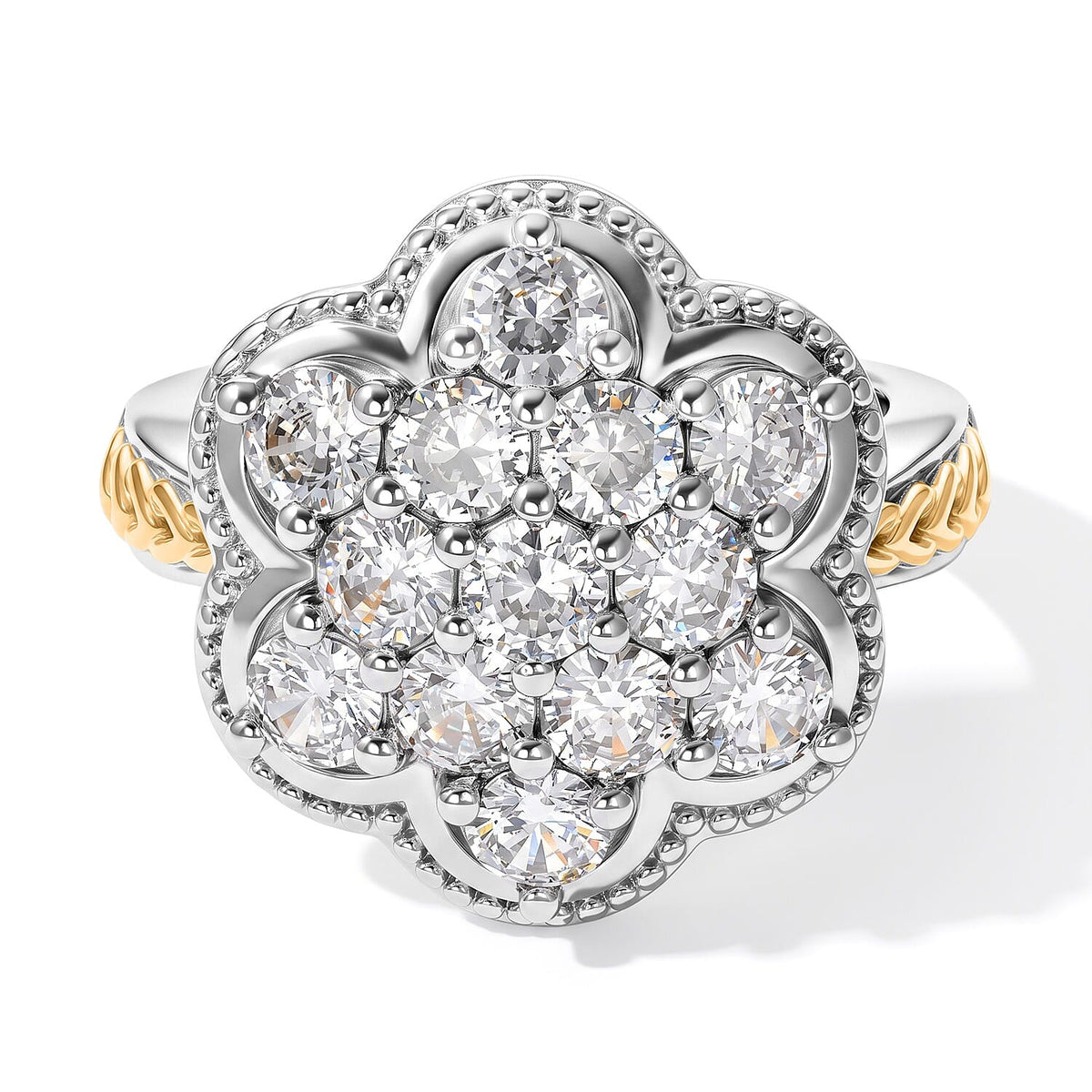 EverTrue Simulated Diamond Cluster Ring in 18K YG Plated and Platinum Bond (Size 10.0)