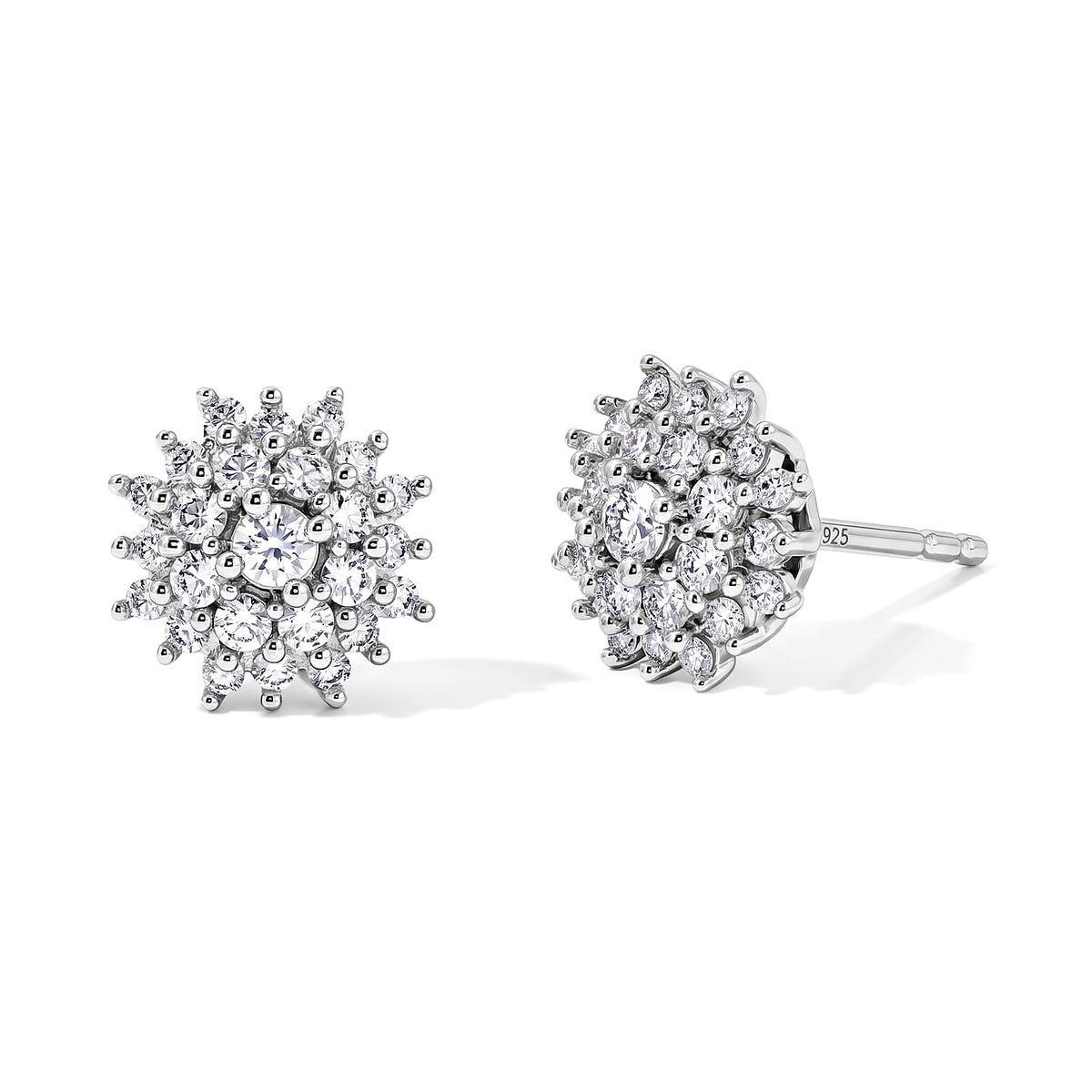 Luxuriant Lab Grown Diamond (G-H, SI) Cluster Earrings in Rhodium Over Sterling Silver 0.50 ctw
