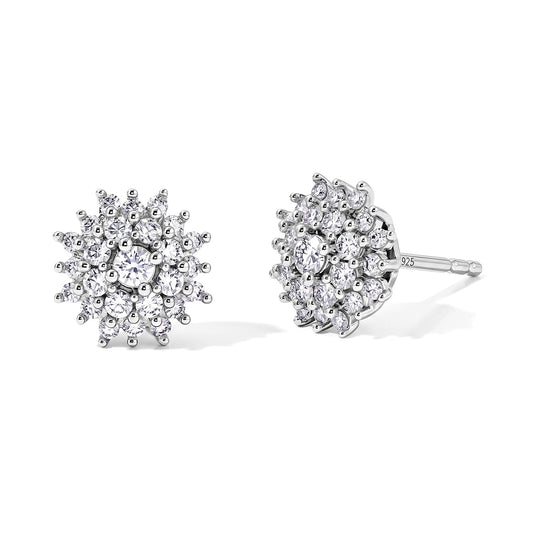 Luxuriant Lab Grown Diamond (G-H, SI) Cluster Earrings in Rhodium Over Sterling Silver 0.50 ctw